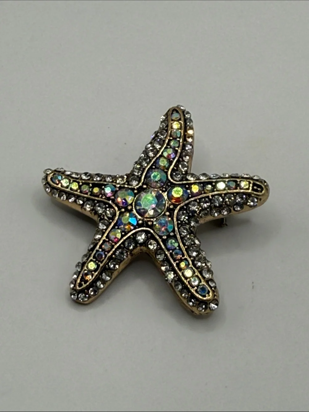 Vintage Gold Tone Rhinestone Starfish Statement Brooch Pin